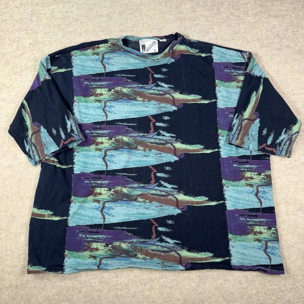 Vtg Goouch 3 Abstract Art Brushstroke AOP Multicolor Crew Neck Boxy Rayon 90s